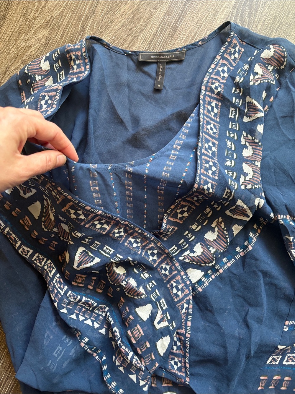 BCBGMaxazria Silk Boho Faux Wrap Handkerchief Blouse - Picture 8 of 11